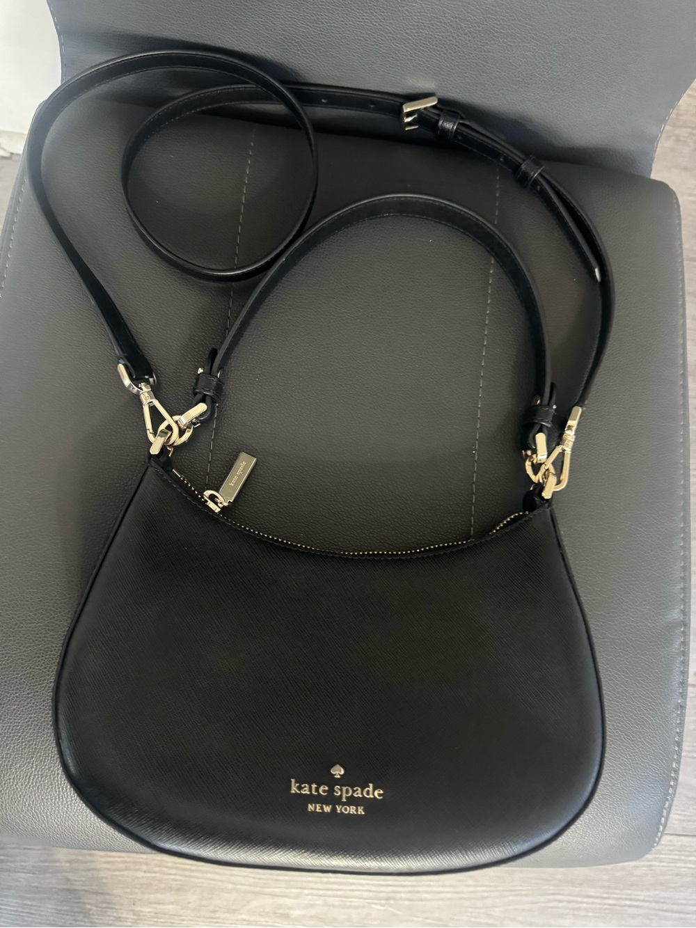 kate spade Black Leather Crescent Shoulder Bag with Gold Hardware